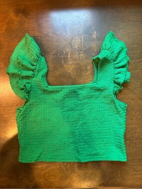 SHEIN Emerald Green Ruffle Sleeve Crop Top